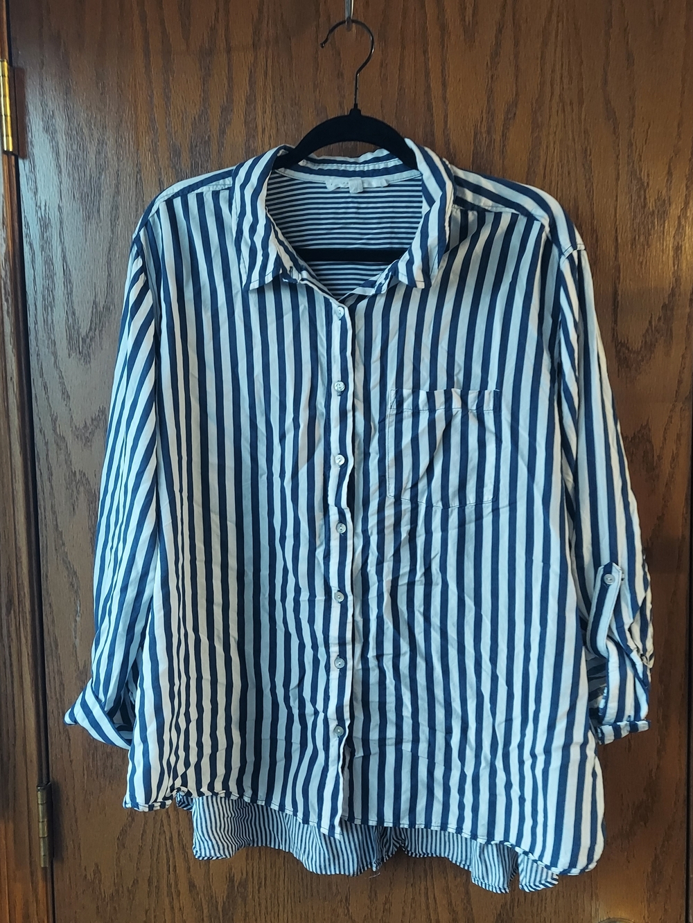 Jane + Delancey Blue & White Mixed Stripe Button-Down Top - 3X
